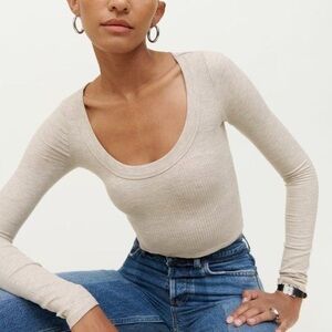 Reformation Paige Knit Long Sleeve Ribbed Top